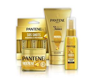 Pantene Set Oro: Balsamo 3 Minute Miracle Rigenera&Protegge (4x150ml), Maschera Protezione Cheratina Rigenera & Protegge (4x300ml), Ampolle Sos Shots (6x15 ml), Olio Rigenera & Protegge (2x100ml)