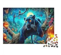 Pantera di Halloween - Cartone rigido - Pantera nera nella foresta di Halloween - Puzzle classico - Per principianti - Stimolante per la mente - 52x38cm/1000 pezzi