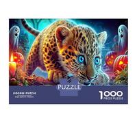 Pantera Halloween 1000 Pezzi Puzzle Che Favorisce Il Relax Mentale in Cartone Di Prima Scelta Leopardo occhi blu perfetto Per Una Pausa Lavorativa Omaggi 70x50cm/1000pcs