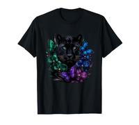 Pantera Nera con Farfalle Colorate E Orchidee Maglietta