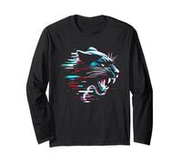 Pantera Nera Glitch - Vintage Panther Wild Animal Lover Maglia a Manica