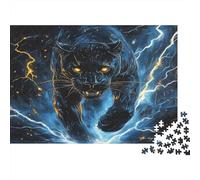 Pantera Nera Puzzle 1000 Pezzi Puzzle per Adulti Scenario Notturno Lampi Relax Decorazione Famiglia Regalo 52x38cm/1000pcs