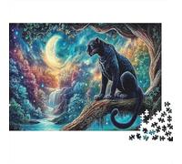 Pantera Nera Puzzle Classico 1000 Pezzi Cartone Riciclato Foresta cosmica illuminata dalla luna Allenamento Cognitivo Anziani, Attività Indoor, Regalo Compleanno 38x26cm/1000pcs