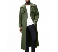 Pantete Cappotto Trench Doppiopetto Uomo Oversize Casual Giacca a vento Risvolto Giacca Lunga Cappotto, Verde militare, Small