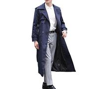 Pantete Trench da uomo doppiopetto oversize casual giacca a vento con risvolto giacca lunga soprabito, Blu, Large