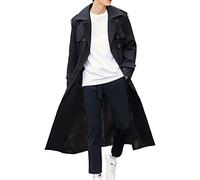 Pantete Trench da uomo doppiopetto oversize casual giacca a vento con risvolto giacca lunga soprabito, Peluche nero, Medium