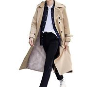 Pantete Trench da uomo doppiopetto oversize casual giacca a vento con risvolto giacca lunga soprabito, Peluche kaki, Medium