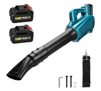 panthem Soffiatore a batteria con batterie da 2 x 3 Ah, 180 km/h a 5 marce, senza fili, 28000 giri/min, portata d'aria 768 m³/h, per giardino, foglie, polvere e neve, compatibile con Makita 18 V