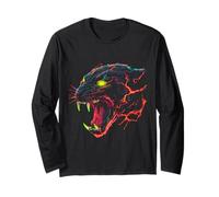 Panther Colorful Wildlife Green Eyes Animal Face Opere d'Arte Maglia a Manica
