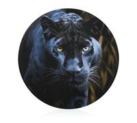Panther - Tagliere rotondo in vetro temperato con occhi blu, tagliere da cucina unico per pizza, verdura, frutta, formaggio e salumi