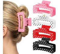 PANTIDE 4 fermagli per capelli a pois per donne e ragazze, colore rosso, nero, bianco, rosa, rettangolari, antiscivolo, a banana, sottili, spessi, corti, lunghi, ricci, accessori per coda di cavallo