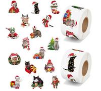 PANTIDE Rotoli di adesivi natalizi a forma di gatto, 1000 pezzi, adesivi natalizi per bambini, 16 stili, adesivi realistici, regalo natalizio con gatti, adesivi per buste di Natale, divertenti adesivi