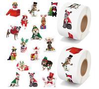 PANTIDE Rotoli di adesivi natalizi per cani, 1000 adesivi natalizi per bambini, 16 disegni di cani carini di Natale, adesivi realistici, adesivi natalizi per artigianato, Natale, divertenti adesivi