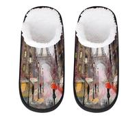 Pantofola Parigi con pittura a olio per donne e uomini, pantofole da viaggio per interni in peluche antiscivolo su pantofole, Multicolore, 8/11 UK Wide