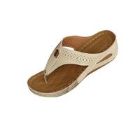 Pantofole a forma di bocca di pesce tinta unita per le donne con tacco a cuneo inferiore spesso estate casual confortevole materiale PU, Beige, 38.5 EU