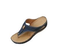 Pantofole a forma di bocca di pesce tinta unita per le donne con tacco a cuneo inferiore spesso estate casual confortevole materiale PU, Marina Militare, 38.5 EU