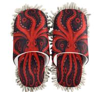 Pantofole a forma di creatura marina a otto braccia, in ciniglia, colore: rosso e nero, Creatura marina a otto braccia rossa e nera, Medium Women/Large Men