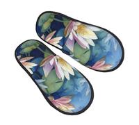 Pantofole a forma di libellula di loto per donne e uomini, ad acquerello, antiscivolo, per casa, comode e pelose, in memory foam, per camera da letto e da viaggio, Multicolore, 6/8 UK Men/ 6/8.5 UK