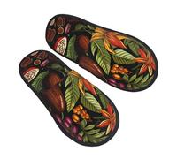 Pantofole a forma di pianta di cacao per donne e uomini, con foglie e fiori, antiscivolo, per interni, comode, in memory foam, per camera da letto e da viaggio, Multicolore, 6/8 UK Men/ 6/8.5 UK Women