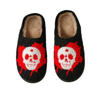 Pantofole a forma di teschio, per Halloween, calde, antiscivolo, spesse | Tessuto in velluto, design con ossa del cranio, costruzione calda dei cartoni animati, suola ispessita antiscivolo, nero