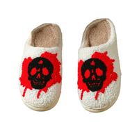 Pantofole a forma di teschio, per Halloween, calde, antiscivolo, spesse | Tessuto in velluto, design con ossa del cranio, costruzione calda dei cartoni animati, suola ispessita antiscivolo, nero
