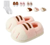 Pantofole a forma di zampa di gatto 3D, calde Cozy Furry Animal Paw House Shoes, Tacco Rosa Coperto, 42/43 EU