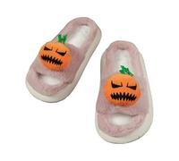 Pantofole a punta aperta da donna pantofole di Halloween con stampa di zucca eccentrica, pantofole antiscivolo in peluche pantofole per la casa casual alla moda scarpe da casa morbide e comode scarpe
