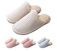 Pantofole a righe foderate in pile pantofole da donna super morbide cursori a righe delicate sulla pelle Slider nuvola semplici scivoli per casa alla moda pantofole invernali per casa Slider suola