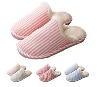 Pantofole a righe foderate in pile pantofole da donna super morbide cursori a righe delicate sulla pelle Slider nuvola semplici scivoli per casa alla moda pantofole invernali per casa Slider suola
