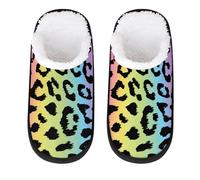 Pantofole arcobaleno con stampa leopardata per donne e uomini, pantofole da viaggio per interni in peluche pantofole da casa, Multicolore, 4/7 UK Wide