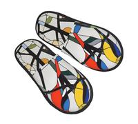 Pantofole astratte con uccellini per donne e uomini, geometriche, antiscivolo, per casa, per interni, comode, pelose, in memory foam, per camera da letto e, Multicolore, 6/8 UK Men/ 6/8.5 UK Women