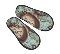 Pantofole Bussola Oceano Mare Vela Mappa Comode Slippers Lavabili Scarpe Di Cotone Per Esterno Interno Invernale L