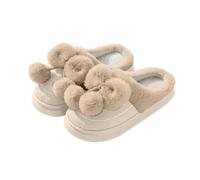 Pantofole calde da donna comode pantofole invernali per scarpe da interno con design a fiocco con comoda copertura delle dita per lei e coppie, cachi, 36.5 EU