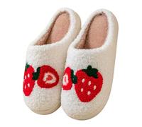 Pantofole calde da donna e uomo, in cotone, per l'inverno, uso domestico, in peluche, con cuore di fragola, colore nero, con tacco, stampa divertente, d, 41 EU