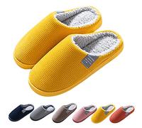 Pantofole calde da donna, in pelliccia, comode e facili da indossare, pantofole in peluche, per autunno e inverno, pantofole casual, tinta unita, unisex, per la casa, pantofole, giallo, 36.5 EU