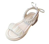 Pantofole calde per bambine eleganti sandali con fondo morbido per ragazza sandali estivi per bambini sandali moda principessa sandali in pizzo larghi sandali ragazza bambino, Beige, 1.5 UK Narrow