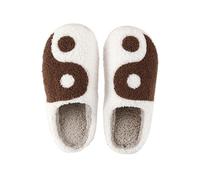 Pantofole carine da donna divertenti pantofole da interno coppia cinese Taiji modello Sliders Slip On Home Sliders Soft Plush Slides Fashion Color Block Slides Light House Slipper per lei Lui, Caff