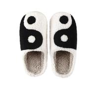 Pantofole carine da donna divertenti pantofole da interno coppia cinese Taiji modello Sliders Slip On Home Sliders Soft Plush Slides Fashion Color Block Slides Light House Slipper per lei Lui, Nero