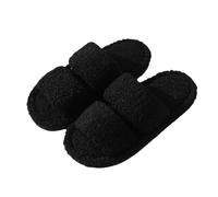 Pantofole Casa Femme Pelose Confortevoli d'inverno Double Banda Punta Aperta in Plush per Camera con Suola Antiscivolo per Interno Esterno,Nero,38 EU
