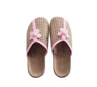 Pantofole casual da donna in paglia intrecciata, decorazione floreale, punta aperta, per comfort interno ed estate, spiaggia, vacanze, abbigliamento rilassato, rosa, 38.5 EU