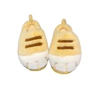 Pantofole color crema con strisce marroni e dita arrotondate a forma di | Queste pantofole floccate color crema pallido presentano due strisce marroni e toppe bianche arrotondate sulle dita per un