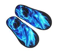 Pantofole con drago fiamme per donne e uomini, pantofole lunghe antiscivolo per la casa, comode calzature pelose in memory foam, scarpe da viaggio per camera da letto, Multicolore, 6/8 UK Men/ 6/8.5