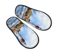 Pantofole con faro oceanico per donne e uomini, pantofole antiscivolo per casa, per interni, comode calzature pelose in memory foam, scarpe da viaggio per camera da letto, Multicolore, 8/11 UK Men