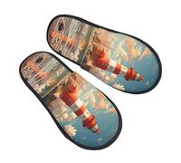 Pantofole con faro oceano per donne e uomini, in stile nautico, antiscivolo, per interni, comode, in memory foam, per camera da letto e da viaggio, Multicolore, 6/8 UK Men/ 6/8.5 UK Women