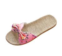 Pantofole con fiocco, da donna, leggere, da donna, antiscivolo, posteriori, aperte, in lino, per la casa, per interni ed esterni, da spiaggia, casual, con cursori traspiranti, Colore: rosa., 39 EU