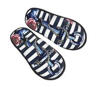 Pantofole con fiore di ancoraggio, per donne e uomini, con rosa nautica, antiscivolo, per interni, comode, in memory foam, per camera da letto e da viaggio, Multicolore, 8/11 UK Men/ 9.5/11.5 UK Women