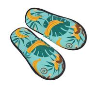 Pantofole con foglie di palma scimmia per donne e uomini, graziose pantofole antiscivolo per la casa, comode calzature pelose in memory foam, scarpe da viaggio per camera da letto, Multicolore, 6/8 UK