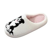 Pantofole con motivo border-collie da donna peluche animali pantofole carino cartone animato pantofole casa inverno morbide scarpe calde scarpe indoor ragazze donne pantofole morbide, bianco, 44