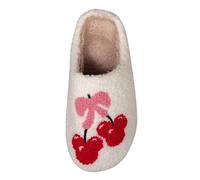 Pantofole con motivo ciliegia, unisex, soffici, da donna, in peluche, per interni e ragazze, bianco, 38