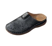 Pantofole con plateau con zeppa, da donna, chiuse, con zeppa, in morbida pelle, con zeppa, impermeabili, con piedi larghi, Nero , 43 EU